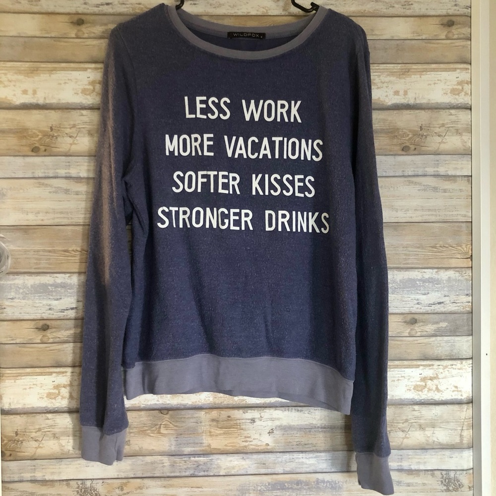 Wildfox BBJ Big Baggy Jumper Pullover Sweater Less Work More Vacations Small